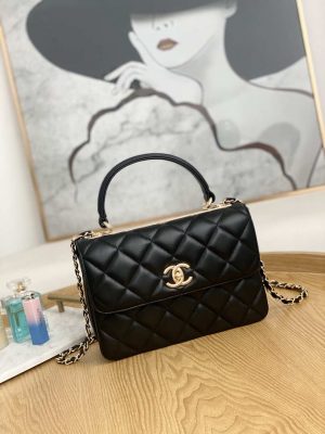 chanel small trendy cc flap bag with top handle lambskin bag a92236 black gold round 001 luxibags.ru .jpg