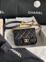 hanel as3369 small flap bag shiny calfskin gold tone metal black 01 luxibags.ru .jpg